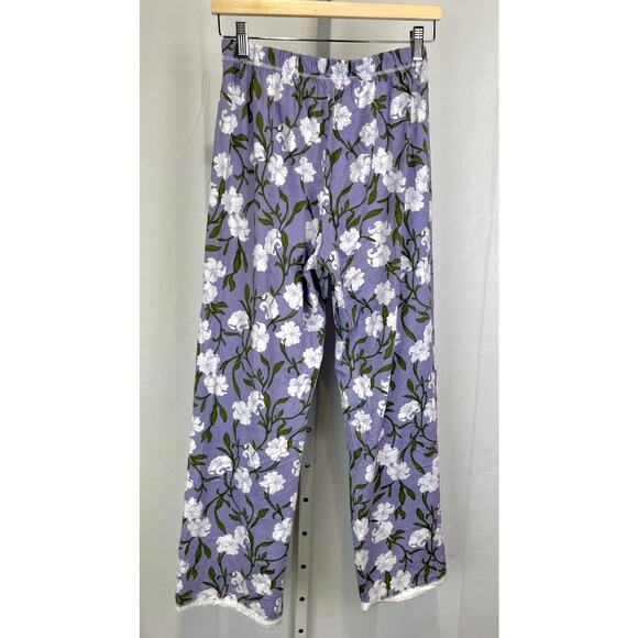GARNET HILL Asian Wrap Organic Cotton Pajamas Set Long Sleeve Top Pants Purple S - Picture 9 of 12